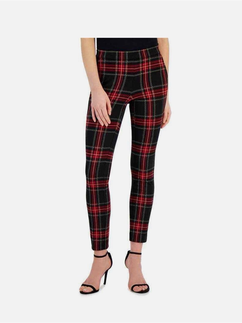 Anne Klein Red and Navy Plaid pull on pants Stretchy